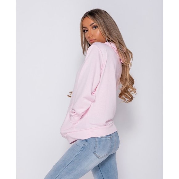 Pink Oversized Draw String Hooded Sweatshirt - Picture 5 of 8